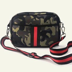 Red Stripe Camo Camouflage Neoprene Crossbody Purse Bag w/ Adjustable Strap